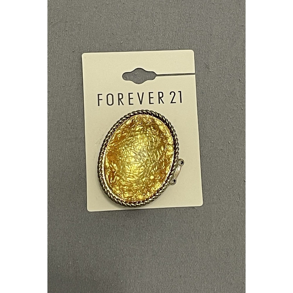 Forever 21 Womens Peach Gold Textured Oval Stretch Ring Silver Tone Rope Border